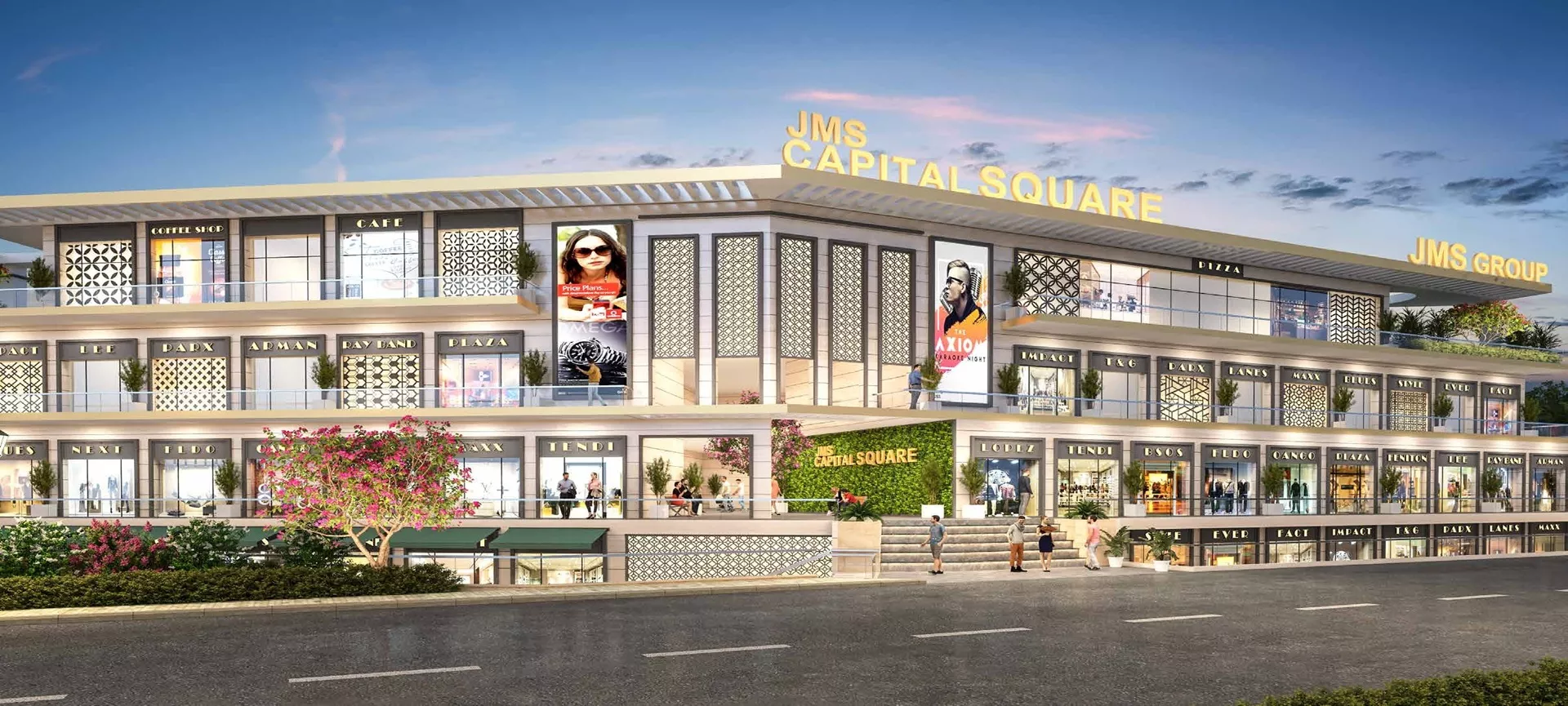 JMS Capital Square Gurgaon modern commercial project front elevation view